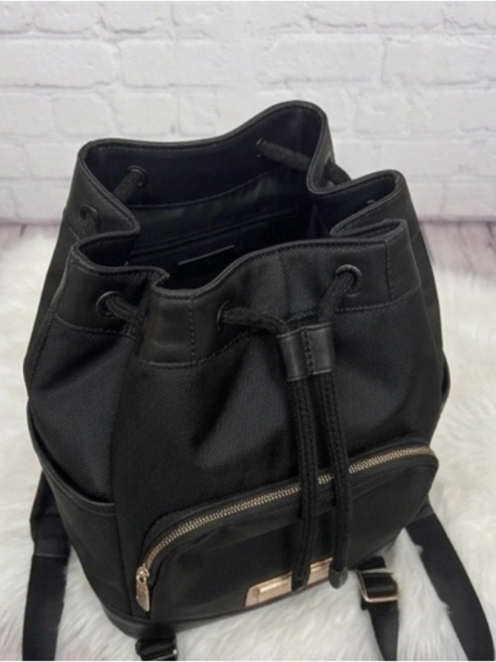 Versace Parfums Black Women's Drawstring Backpack Purse - Chic Everyday Bag - Picture 5 of 6